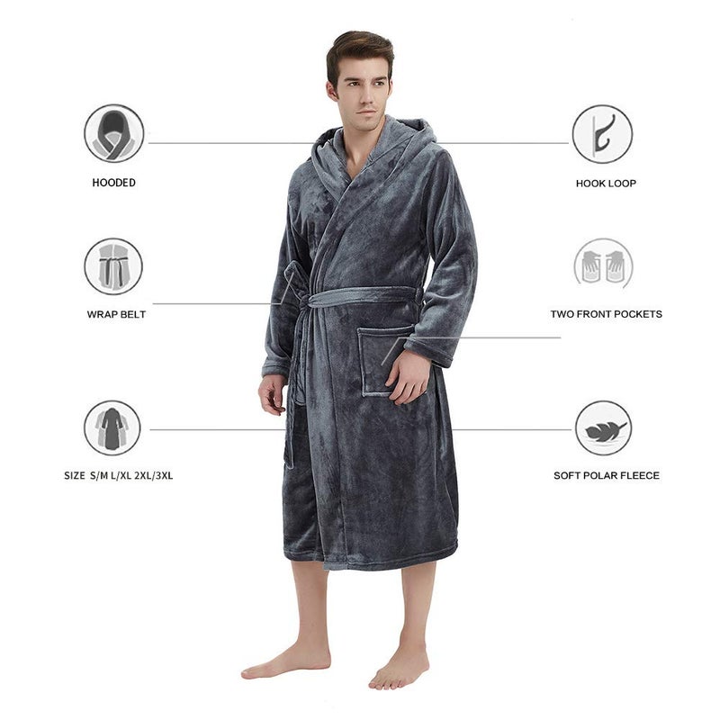 U2SKIIN روب حمام فليس مغطى للرجل من U2SKIIN (رمادي داكن، 2XL/3XL) - Image 5